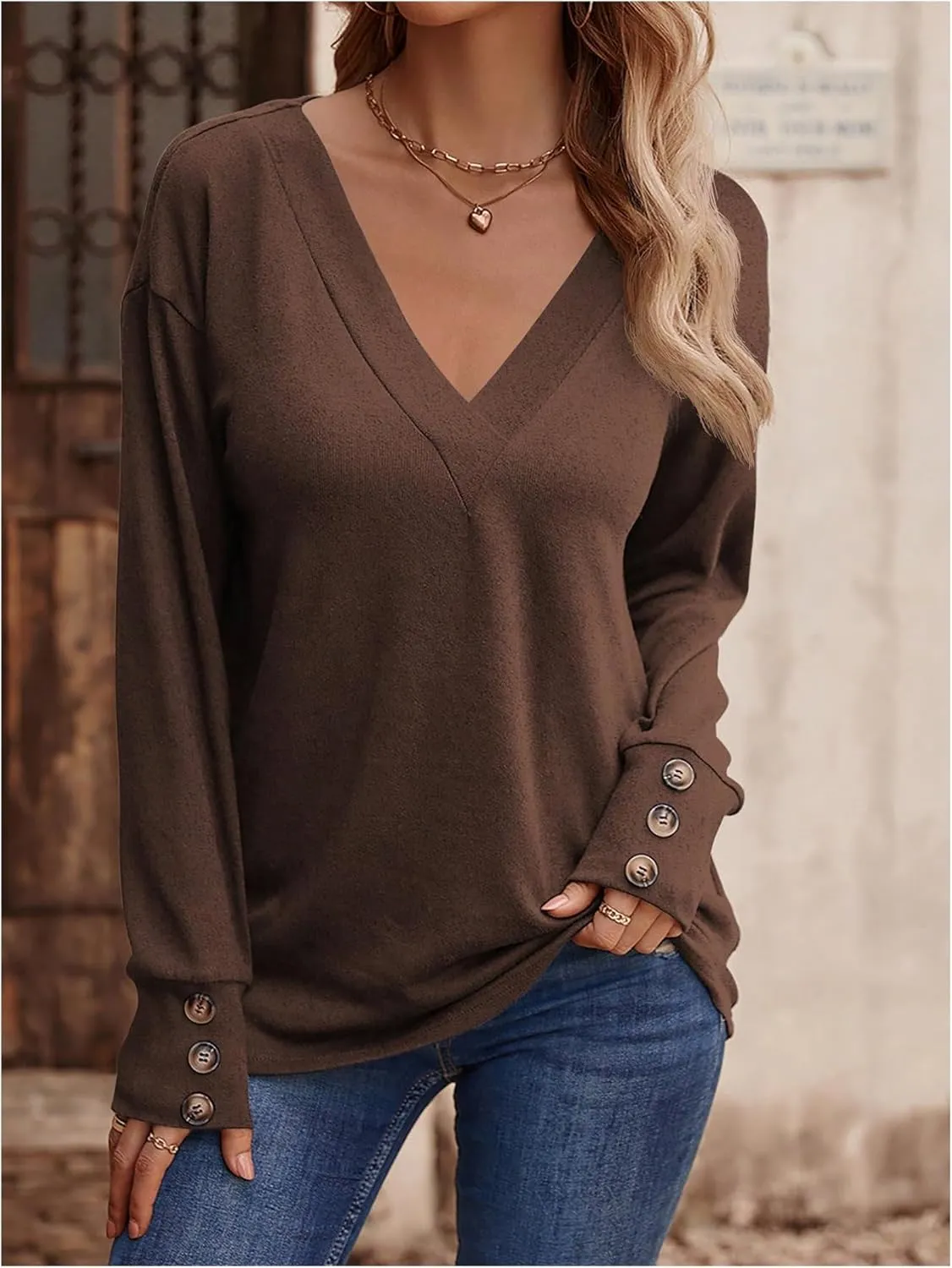 SweatyRocks Women's Colorblock Long Sleeve V Neck Drop Shoulder Tee Shirt Tops