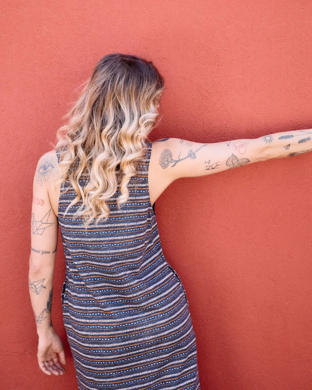 Tribal Stripe - Womens Midi Dress - Grey