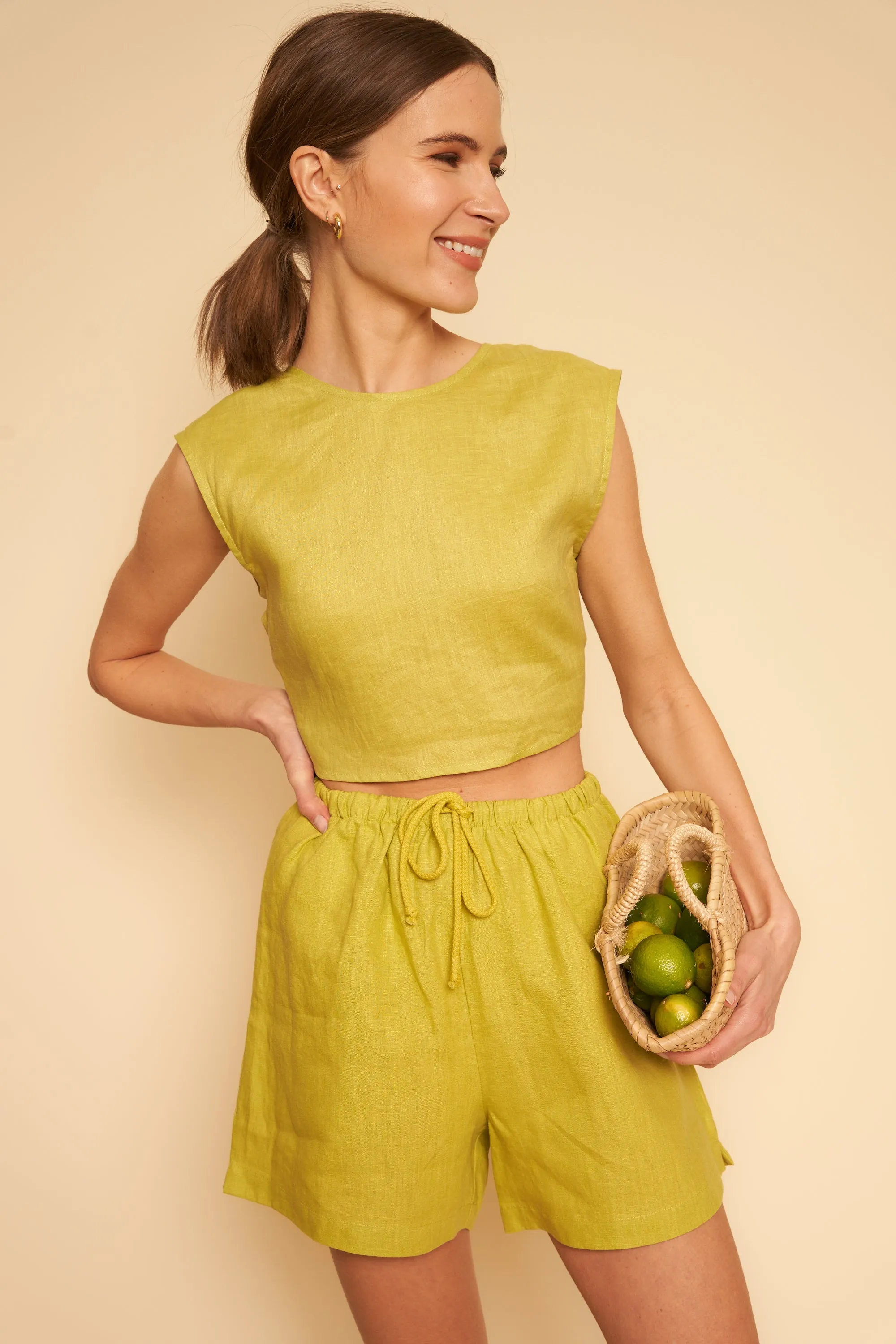 Valentina Top in Lime Linen