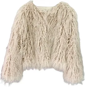Vintage Women's Fluffy Faux Fur Jackets with Long Sleeve,Winter Warm Outwear Parka Coat