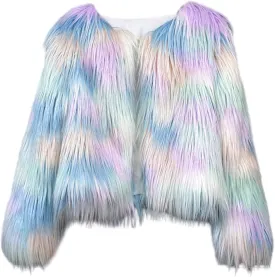 Vintage Women's Fluffy Faux Fur Jackets with Long Sleeve,Winter Warm Outwear Parka Coat