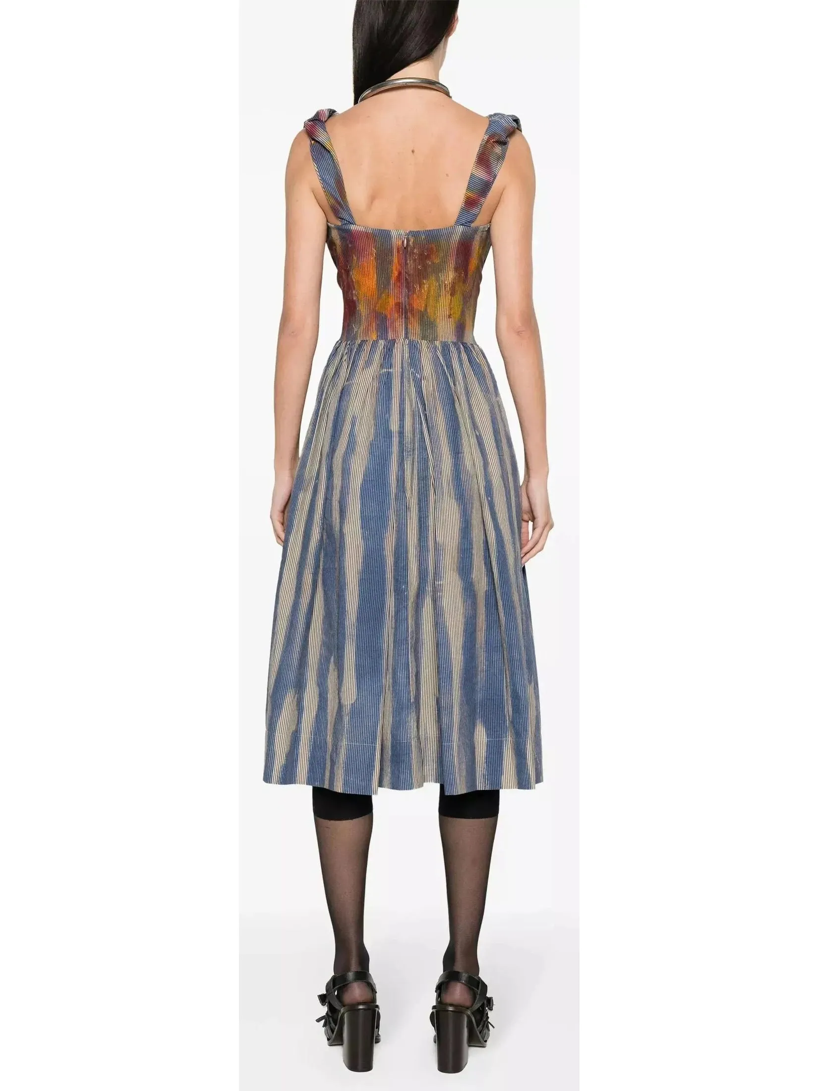 Women’s Bustier Striped Draped Midi Dress