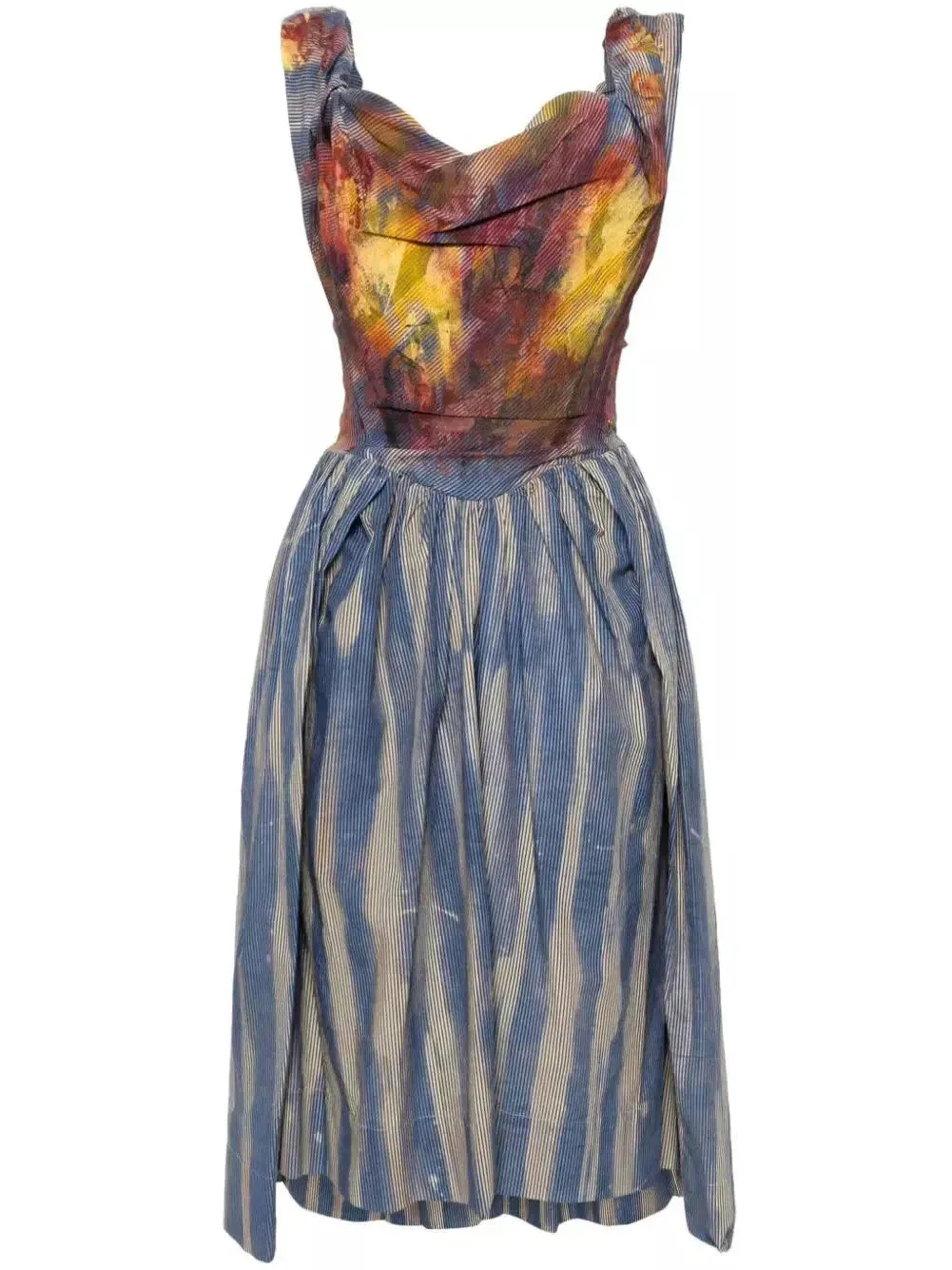 Women’s Bustier Striped Draped Midi Dress