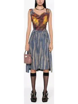 Women’s Bustier Striped Draped Midi Dress