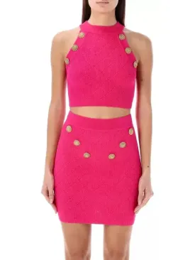 Women’s Button Knit Tank Top, Fuchsia Pink