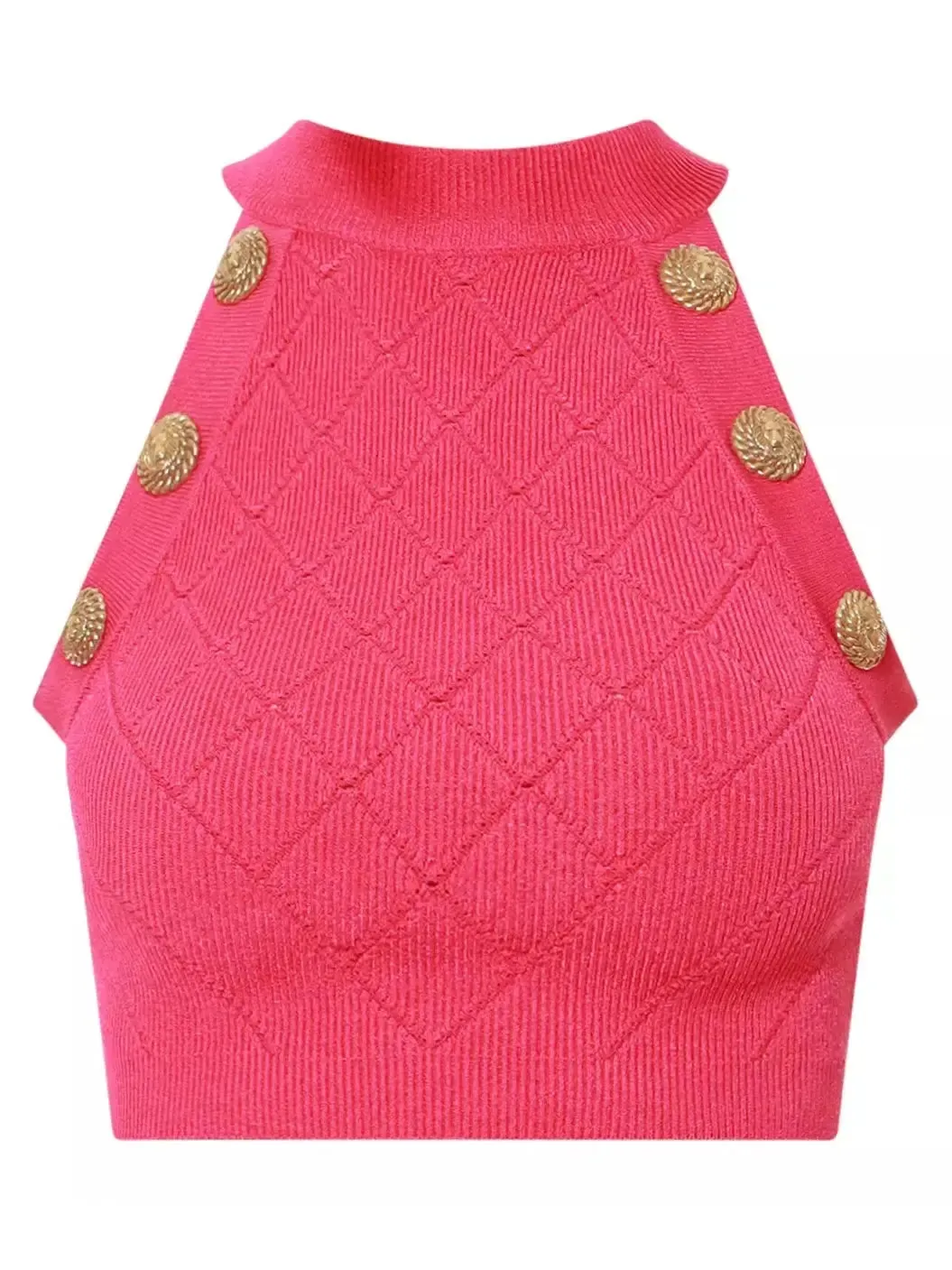 Women’s Button Knit Tank Top, Fuchsia Pink