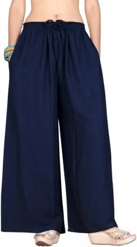 Women's Navy Blue Rayon Solid Palazzo