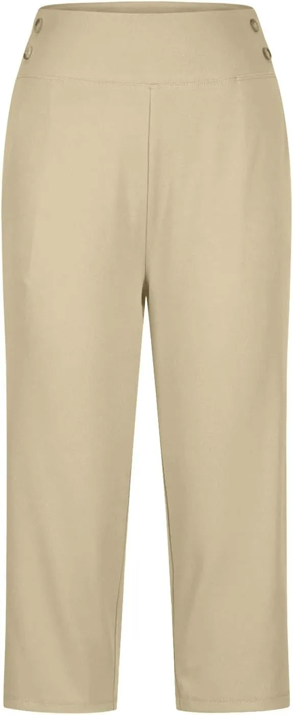 Work Pants for Women Summer High Waisted Stretchy Capris Dressy Casual Golf Capri Pants Pull On Slacks with Pockets