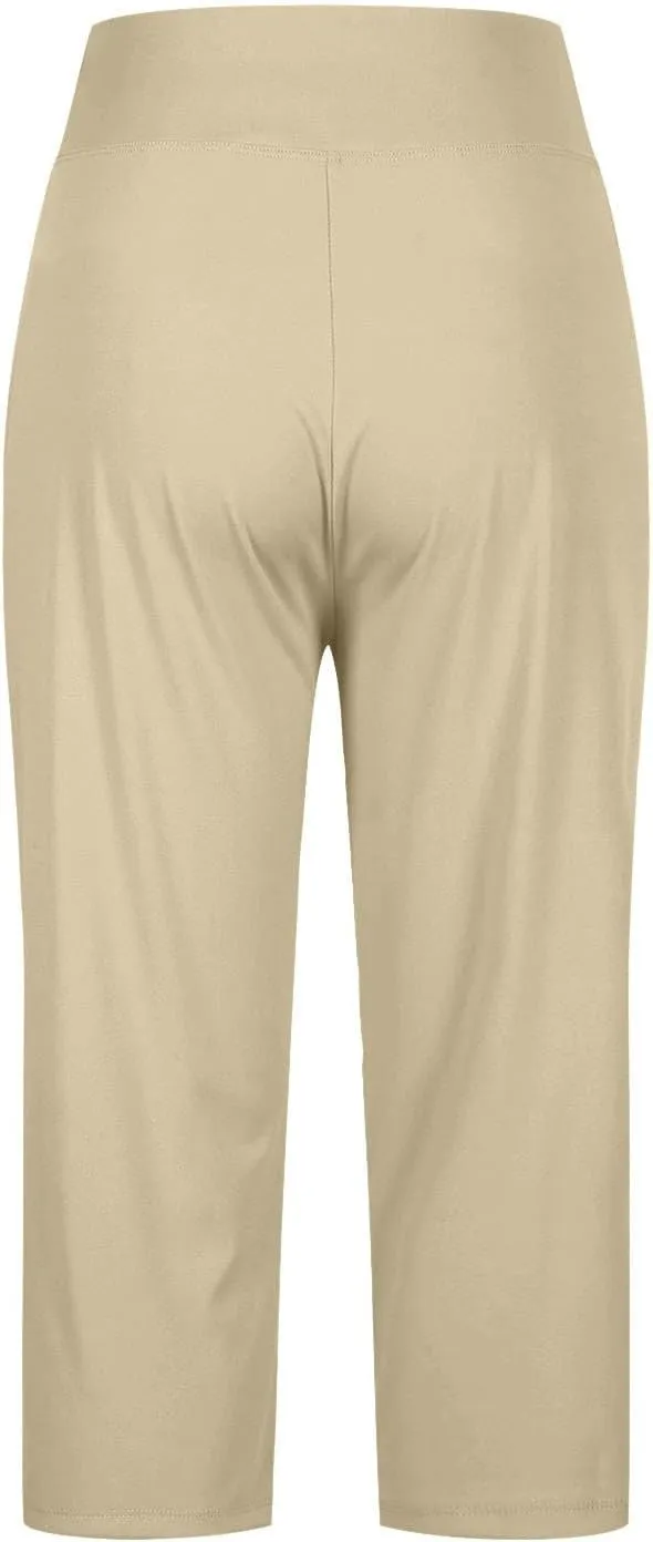 Work Pants for Women Summer High Waisted Stretchy Capris Dressy Casual Golf Capri Pants Pull On Slacks with Pockets