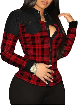 ZWRXW Womens Faux Leather Shits Jackets Sexy Slim Fit Button Long Sleeve with Pocket Pleather Jacket Moto Biker Coat